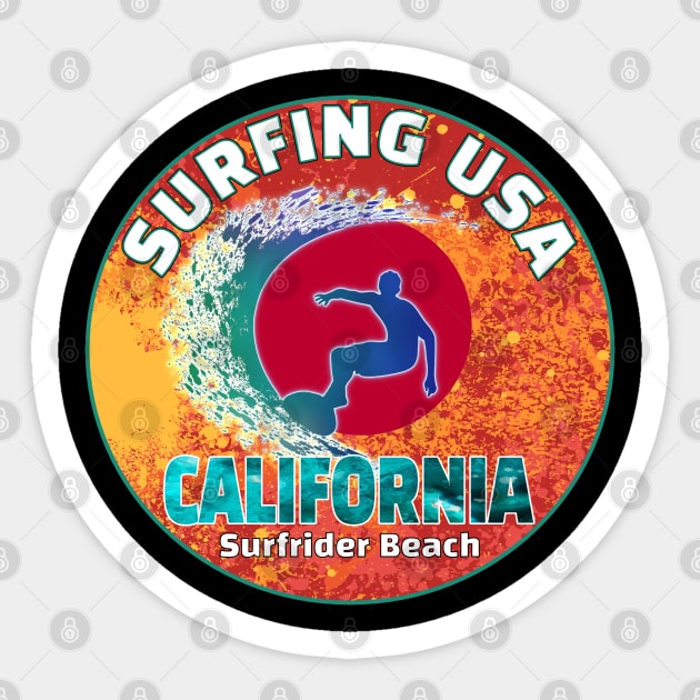 Surfing USA, California Surfrider Beach Surfboarding a new sport for Tokyo Japan 2021 games Sticker by Ashley-Bee